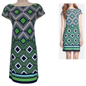 Jessica Howard Green and Black Geometric Midi Dress